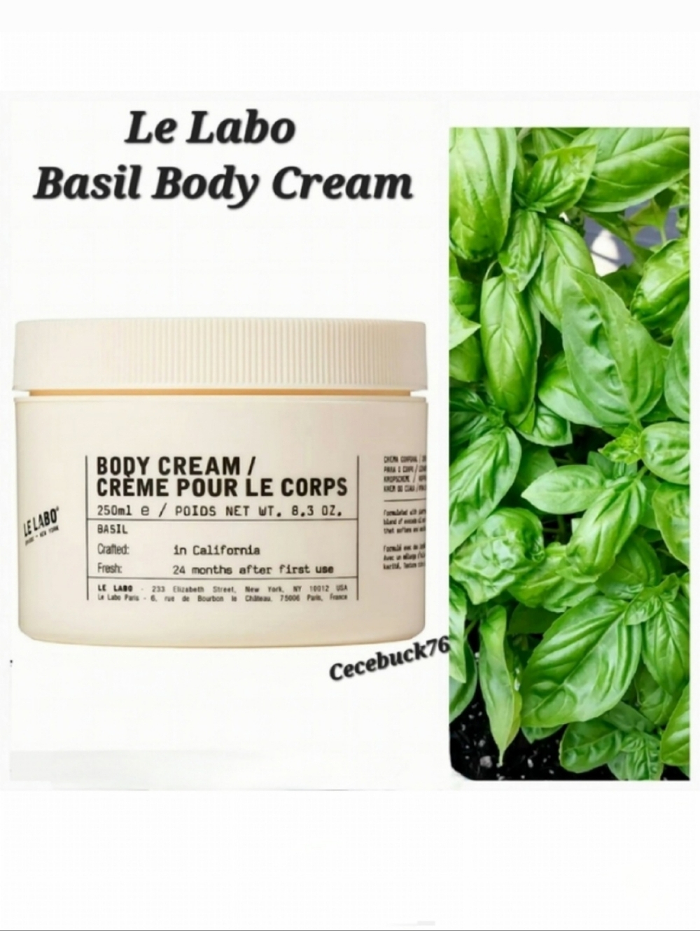🌺Le Labo Basil Body Cream 8.3 oz Vegan Body Cream